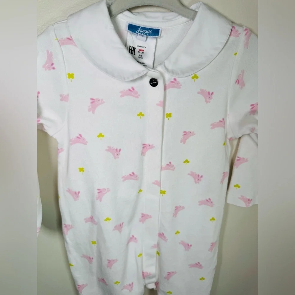 Jacadi Paris Baby Girl Collared Footie Pink Bunnies Size 6M